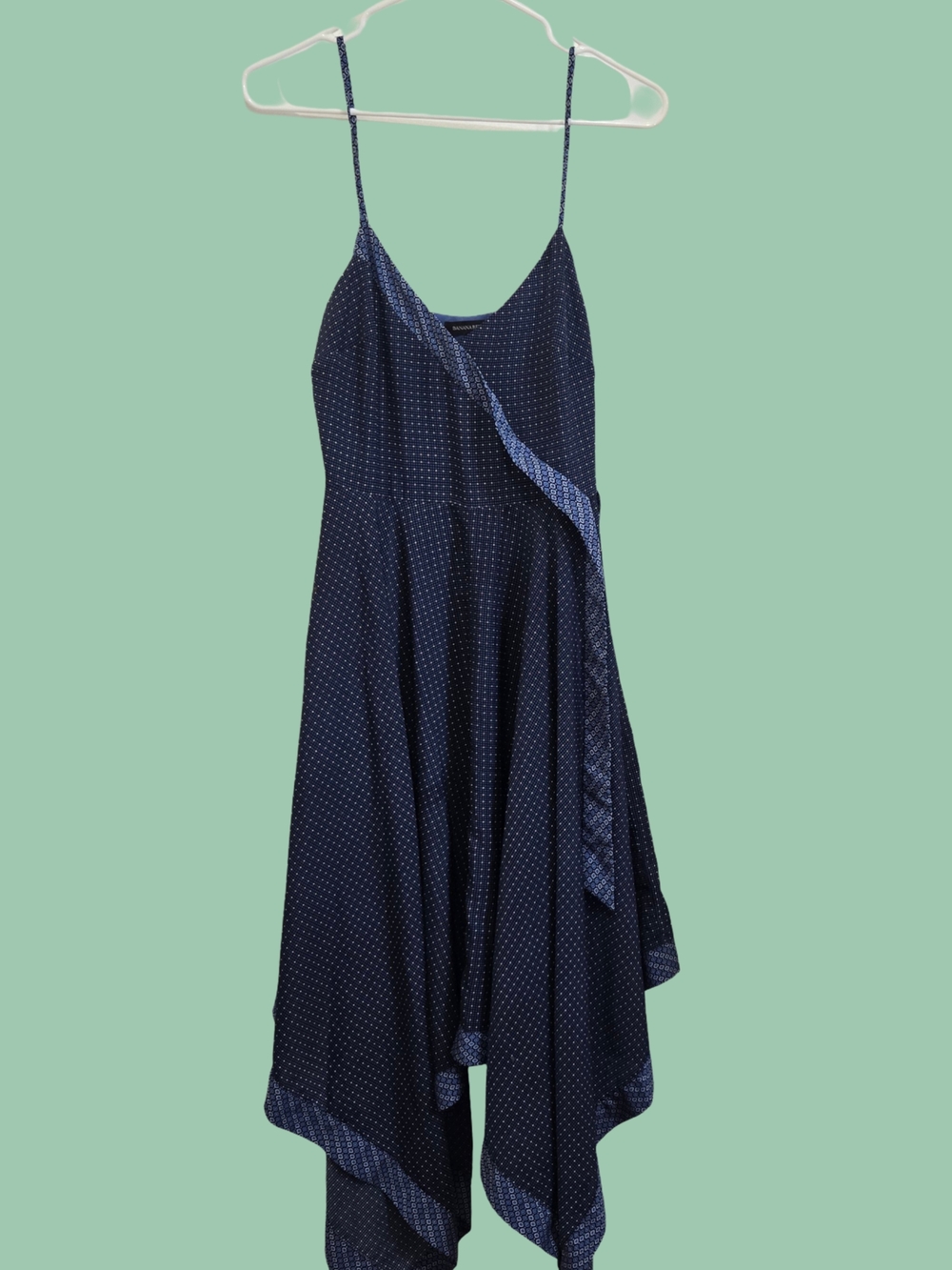 Banana Republic Navy & White Polka Dot Asymmetrical Slip Dress
